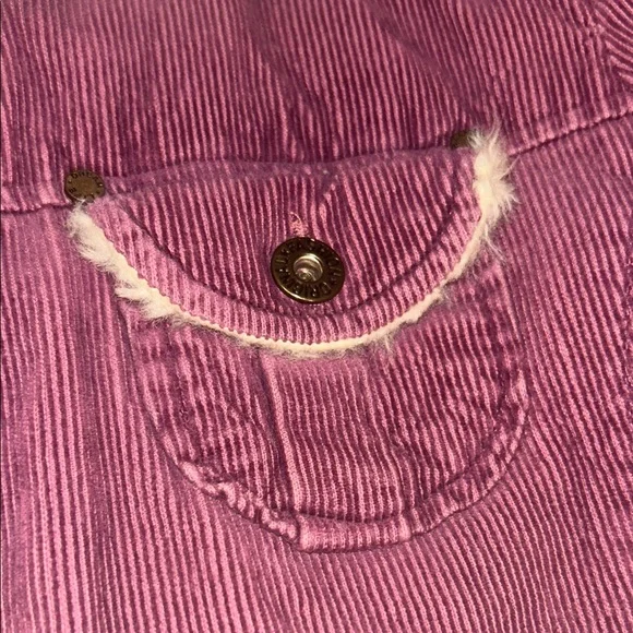 Plum fuchsia fur collar corduroy cropped light jacket - Picture 6 of 11